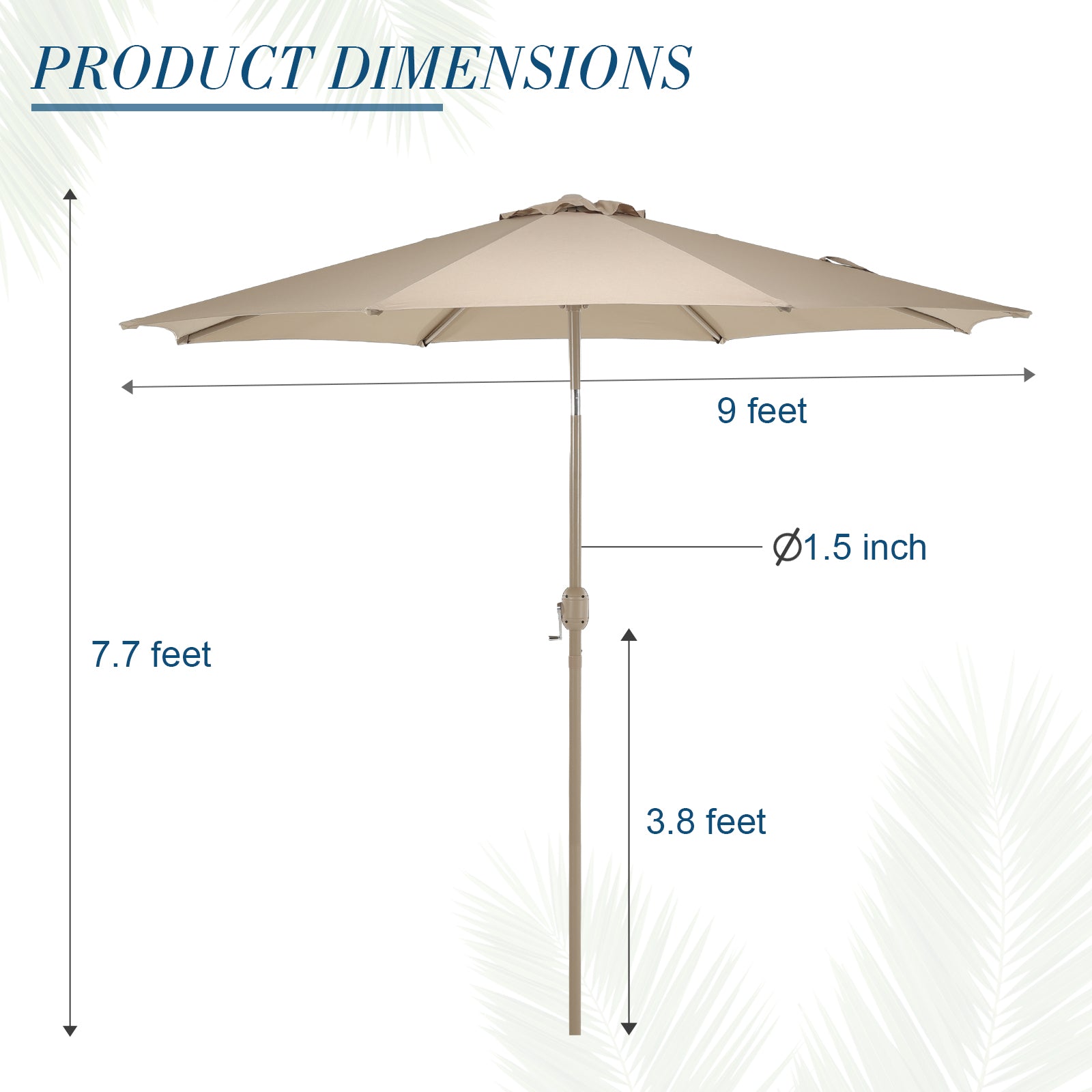 9 ft. Outdoor Patio Market Umbrella Aluminum Frame with Push Button Tilt Crank and 8 Steel Ribs-Khaki