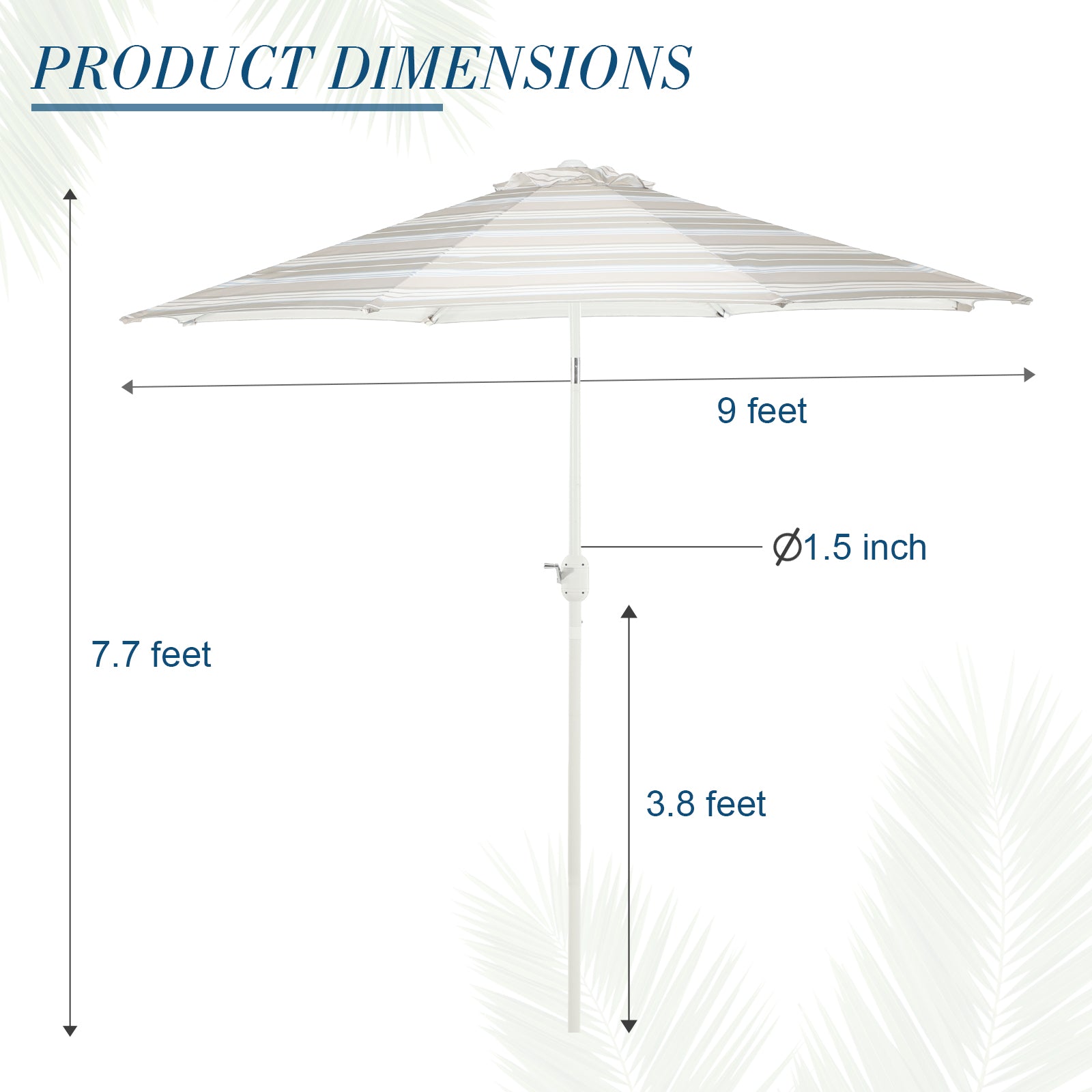 9 ft. Outdoor Patio Market Umbrella Aluminum Frame with Push Button Tilt Crank and 8 Steel Ribs - Khaki and Blue