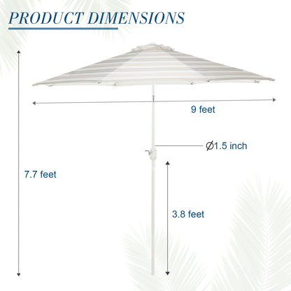 9 ft. Outdoor Patio Market Umbrella Aluminum Frame with Push Button Tilt Crank and 8 Steel Ribs - Khaki and Blue