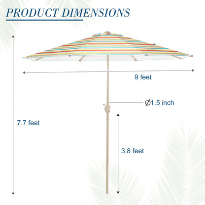 9 ft. Outdoor Patio Market Umbrella Aluminum Frame with Push Button Tilt Crank and 8 Steel Ribs - Red Green and Blue
