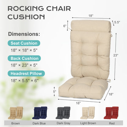 Tufted Outdoor High Back Rocking Chair Cushion Set of 2, Khaki