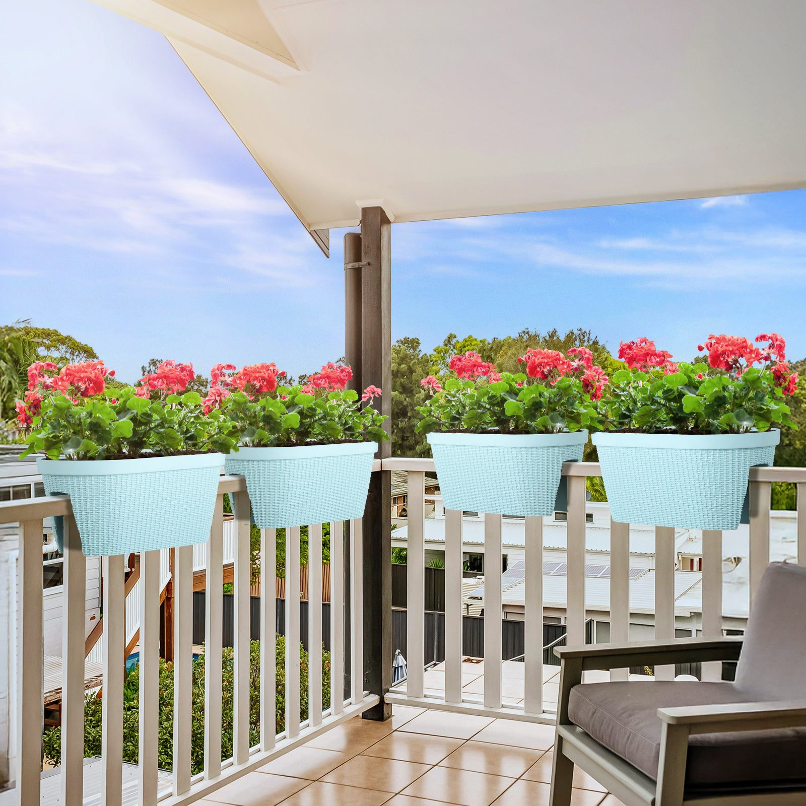 balcony railing hanging planter Aoodor Railing Planter Boxes with Drainage Holes & Adjustable Brackets