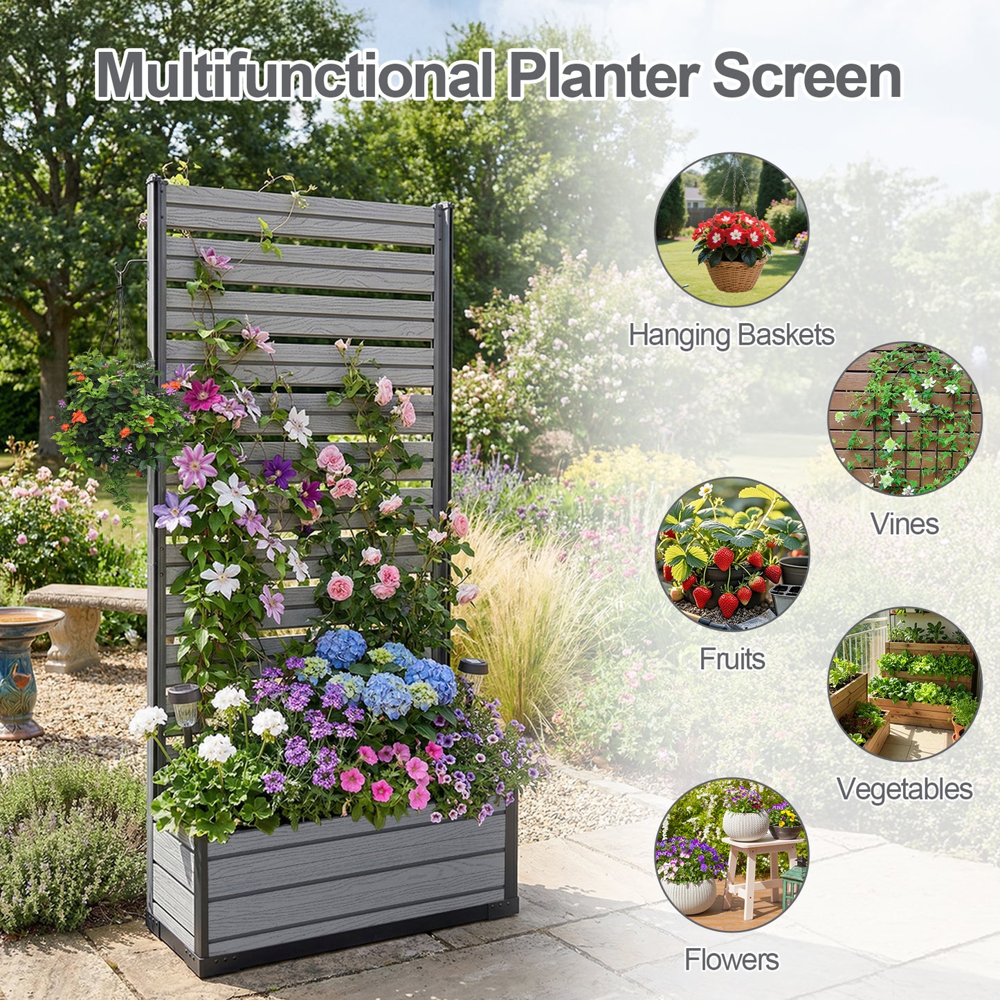 Patio Privacy Screen with Planter Box for Climbing Plants