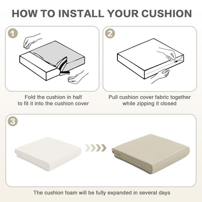 Outdoor Chair Cushion , Removable Cover with Hidden Zipper, Adaptable Secure Ties - Khaki