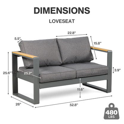 Patio Furniture Loveseat Aluminum Sofa Couch Deep Seat - All-Weather Resistant Outdoor Conversation Set with Thick Cushions