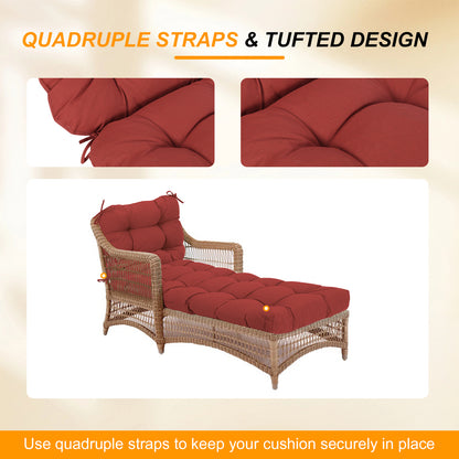 76"x22"x5.1" Polyester Tufted Chaise Lounge Cushion for Outdoor Wicker Chaise Lounge Use, 2 Packs - Red