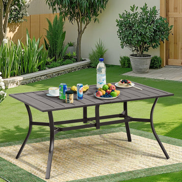 59x38 inch Patio Dining Table for 6 People, Metal Outdoor Table with Adjustable Umbrella Hole