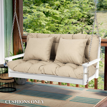 59" Tufted Porch Swing Cushions, Extra 5.1" Thick Outdoor Swing Bench Replacement Cushion with Backrest and 2 Pillows - Khaki
