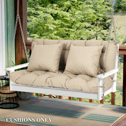 59" Tufted Porch Swing Cushions, Extra 5.1" Thick Outdoor Swing Bench Replacement Cushion with Backrest and 2 Pillows - Khaki