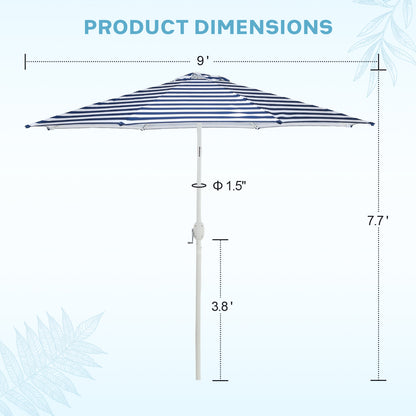 9 ft. Outdoor Patio Market Umbrella with 8 Sturdy Ribs, Push Button Tilt and Crank