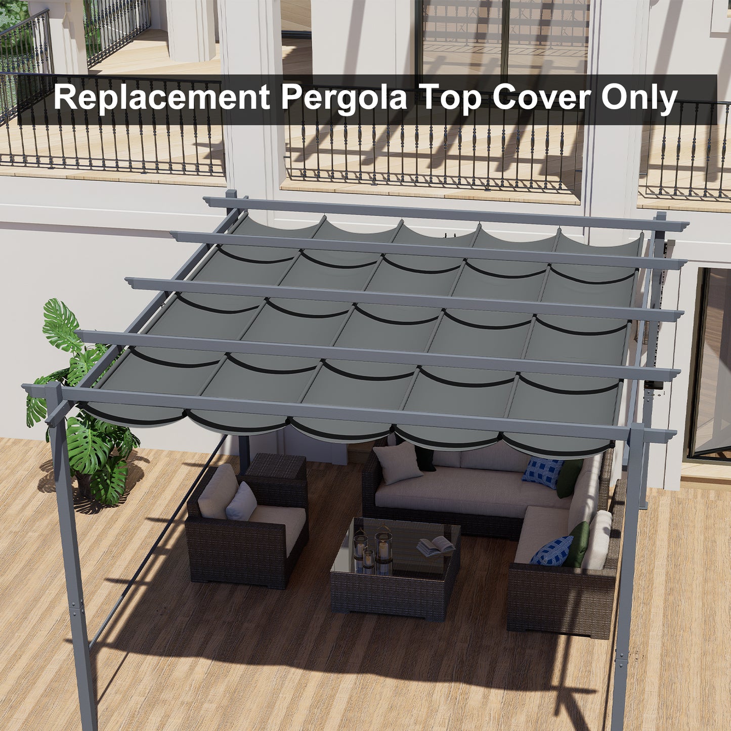Pergola Replacement Canopy - Retractable Sun Shade Cover with Water-Resistant & UPF 50+ UV Blocking for Outdoor Patio Aoodor 