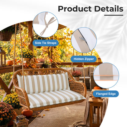 Outdoor 2-3 Seater Bench Cushion Set for Patio Swing and Bench, Beige Stripe