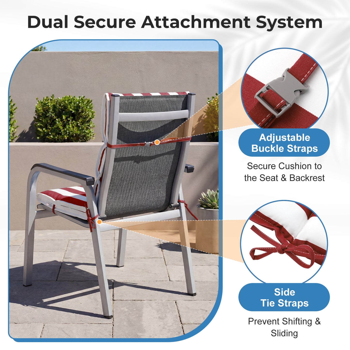 39x20x2.4 inch Outdoor Chair Cushions, Red Stripe