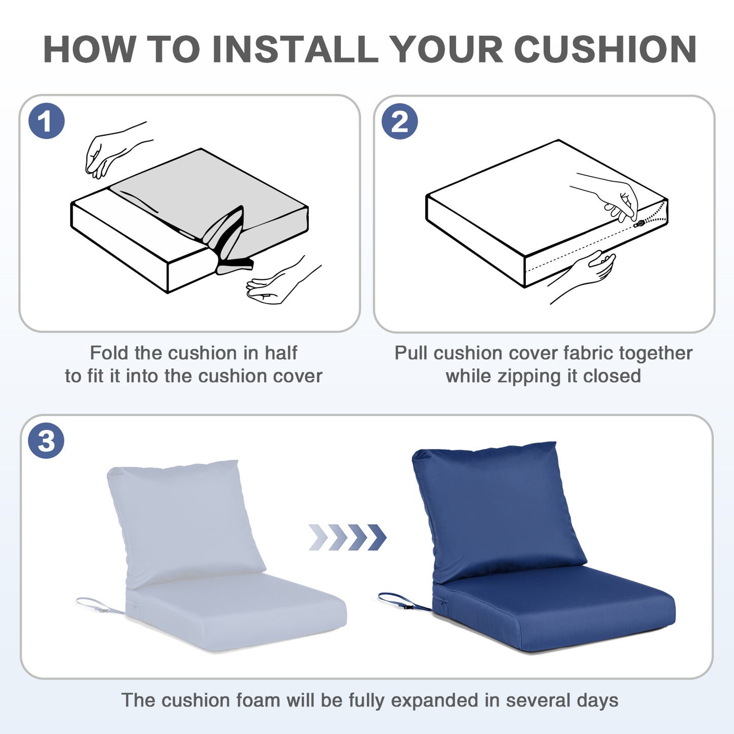 Outdoor Chair Cushions, Patio Deep Seat Cushions with Handle & Adjustable Straps - Navy Blue Aoodor 