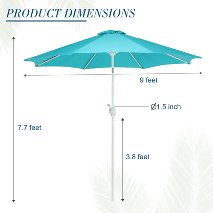 9 ft. Outdoor Patio Market Umbrella Aluminum Frame with Push Button Tilt Crank and 8 Steel Ribs