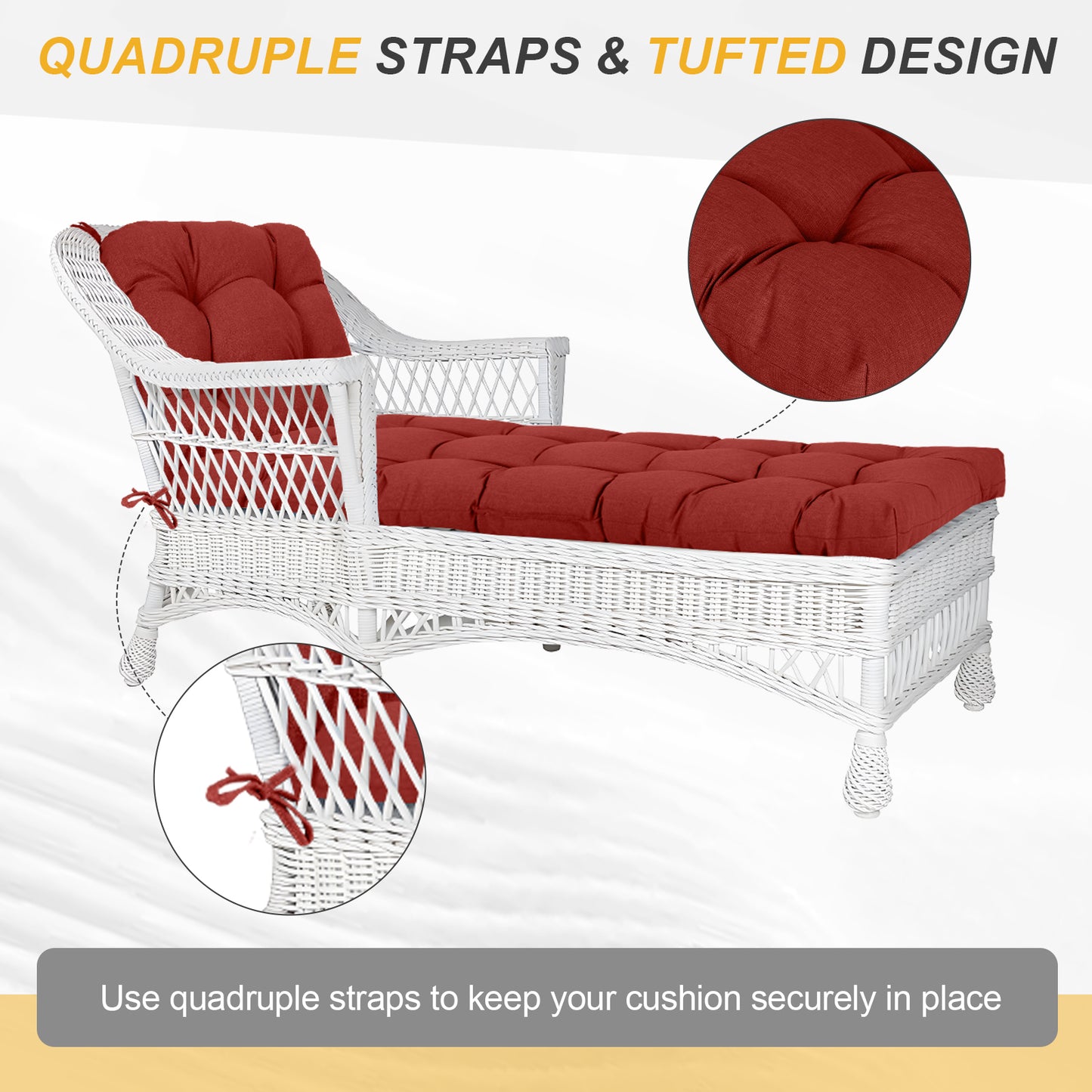 76"x22"x5.1" Polyester Tufted Chaise Lounge Cushion for Outdoor Wicker Chaise Lounge Use, 2 Packs - Red Aoodor 