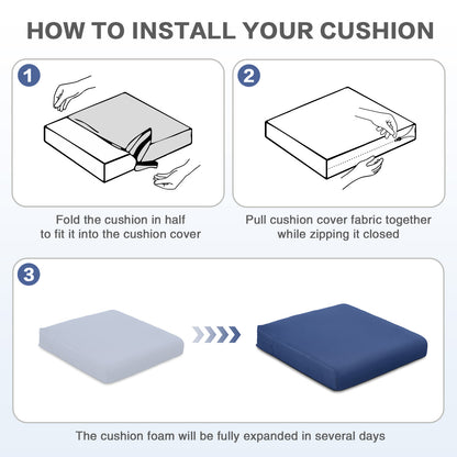 Outdoor Chair Cushion , Removable Cover with Hidden Zipper, Adaptable Secure Ties - Navy Blue