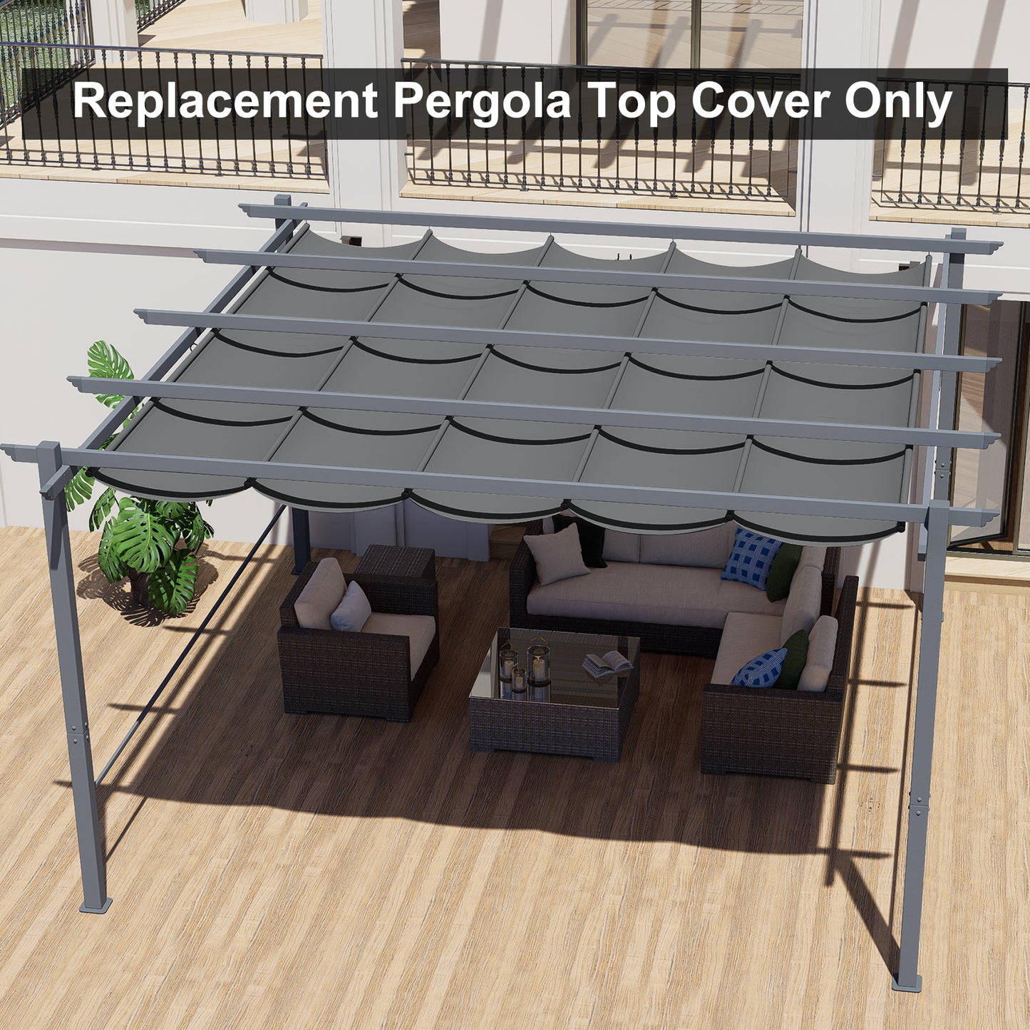 Pergola Replacement Canopy - Retractable Sun Shade Cover with Water-Resistant & UPF 50+ UV Blocking for Outdoor Patio Aoodor 