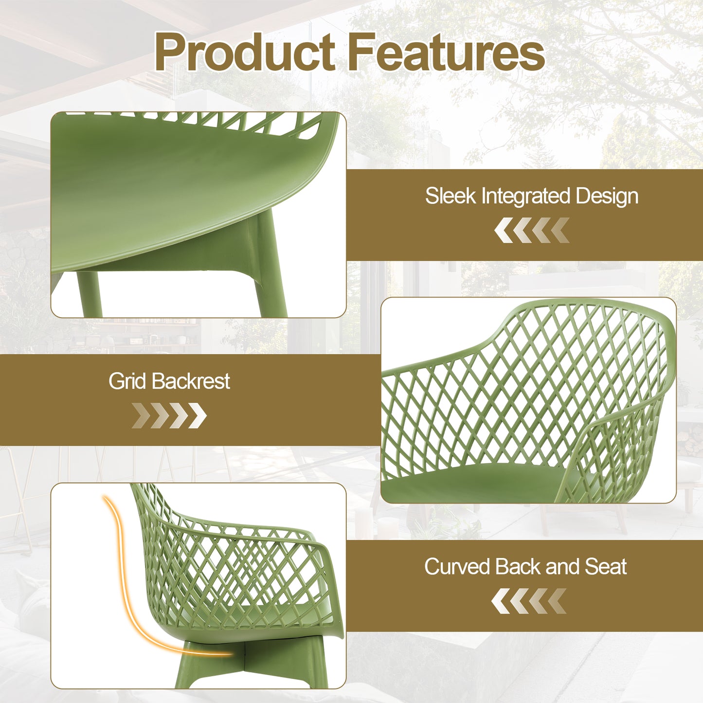 Modern Dining Chairs Set, Weather-Resistant Plastic Cafe Chairs