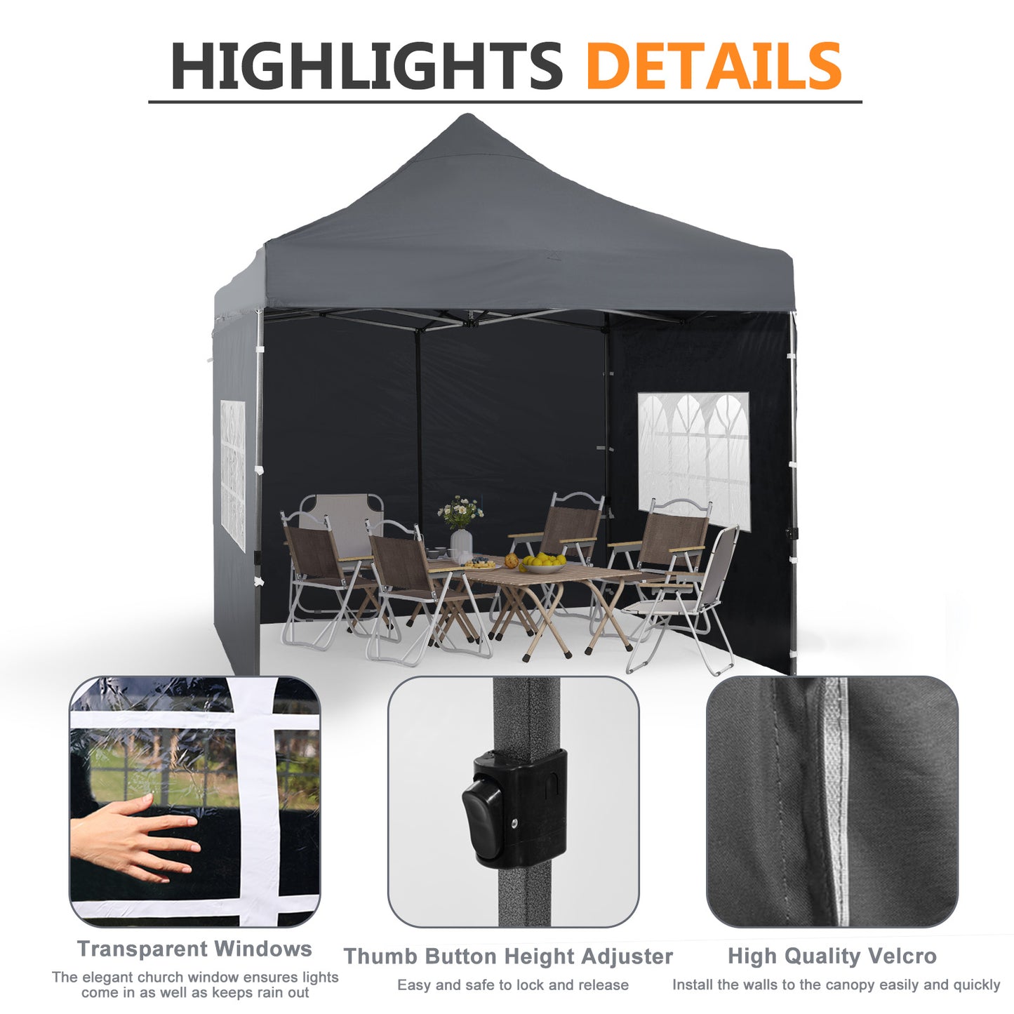 10x10 ft. Pop Up Canopy Tent with Windows Sidewalls and Wheeled Bag