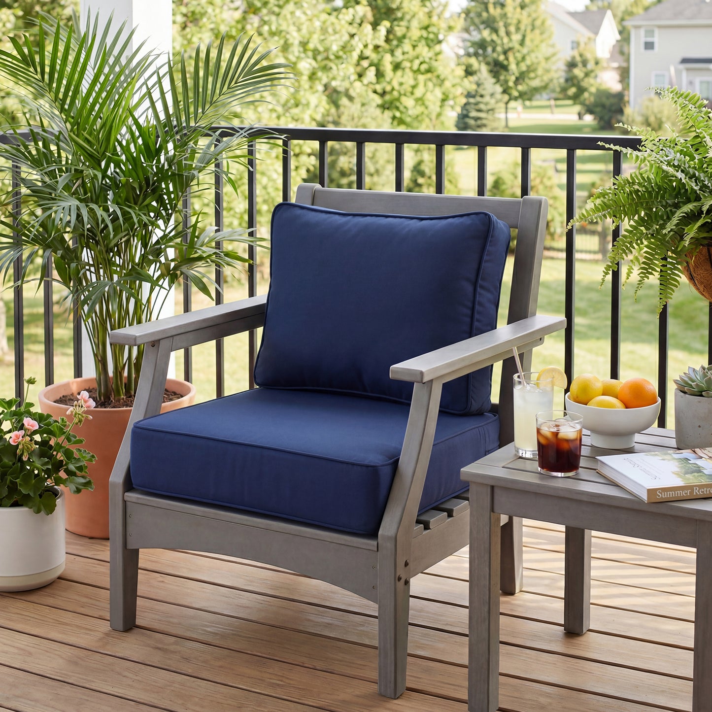 Premium Sunbrella Fabric Outdoor Patio Chair Cushions Set, Canvas Navy