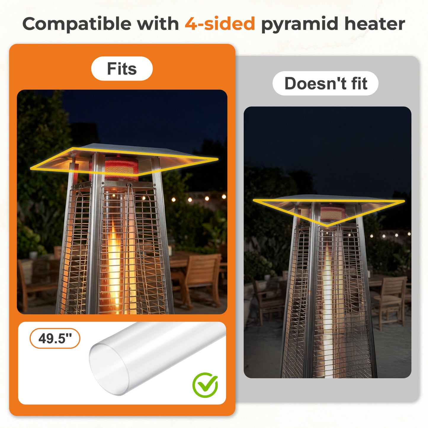 Patio Heater Glass Tube Replacement 49.5" Tall 4" Diameter