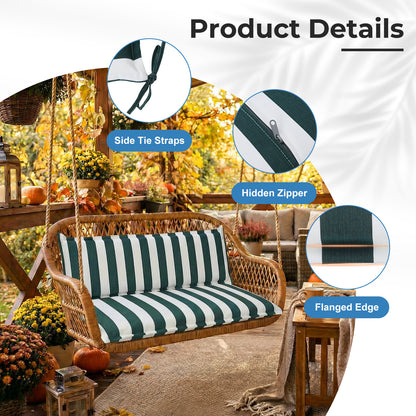 Outdoor 2-3 Seater Bench Cushion Set for Patio Swing and Bench, Green Stripe