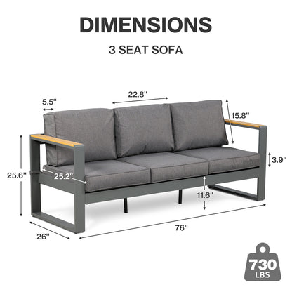 3 Seater Aluminum Sofa Couch Deep Seat - All-Weather Resistant Outdoor Conversation Set with Thick Cushions
