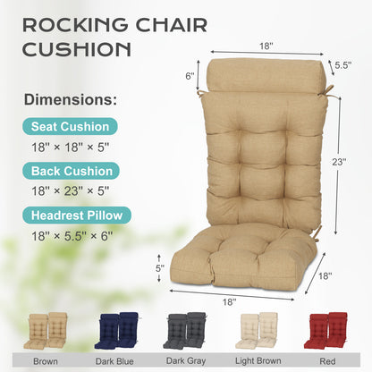 Tufted Outdoor High Back Rocking Chair Cushion Set of 2, Brown