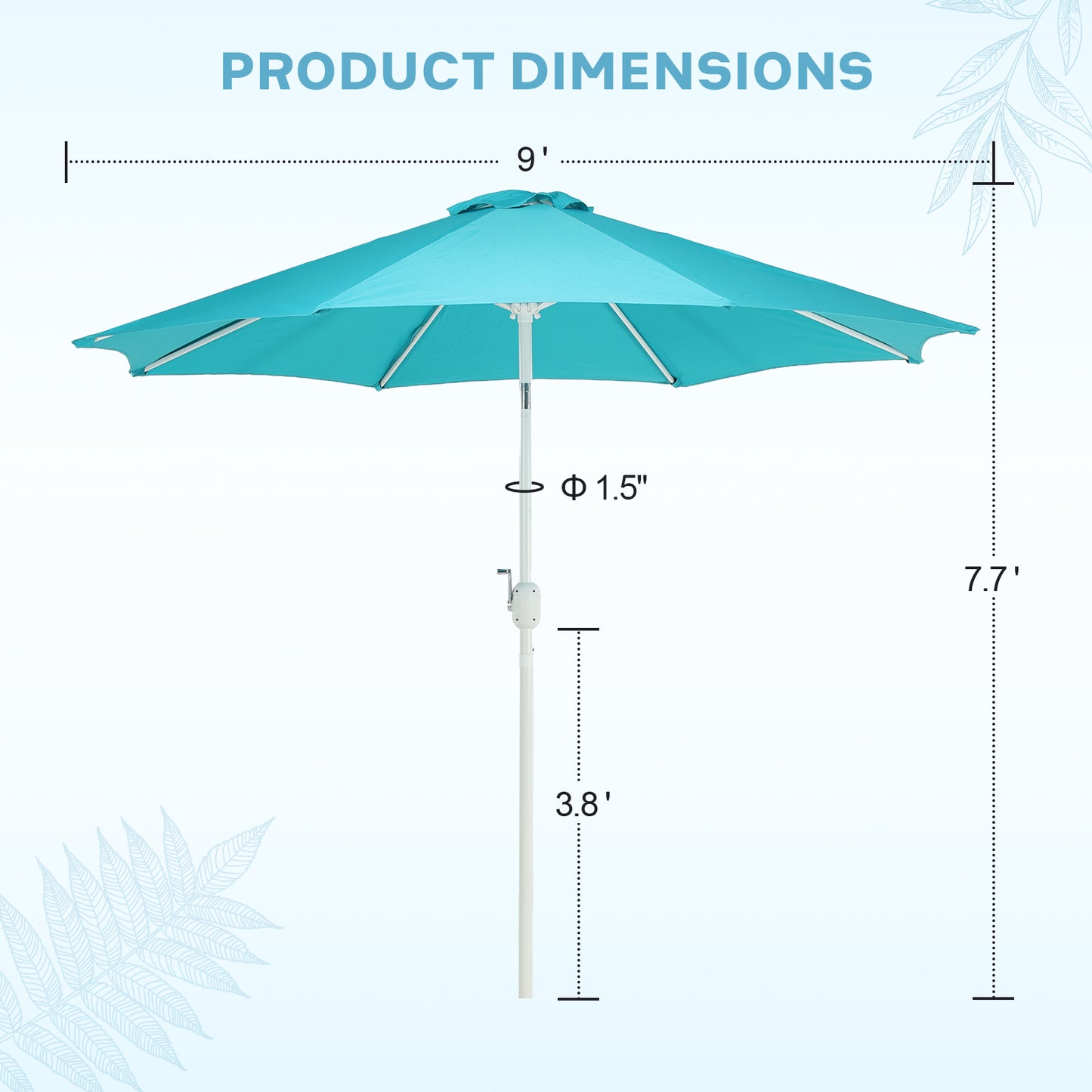 9 ft. Outdoor Patio Market Umbrella with 8 Sturdy Ribs, Push Button Tilt and Crank