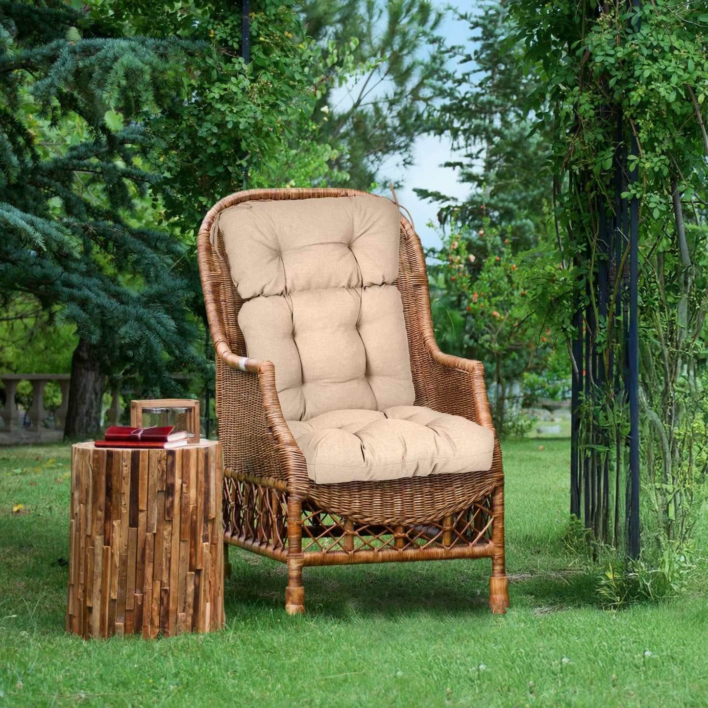 Tufted Outdoor High Back Cushions Patio Replacement Chair Cushion, Khaki
