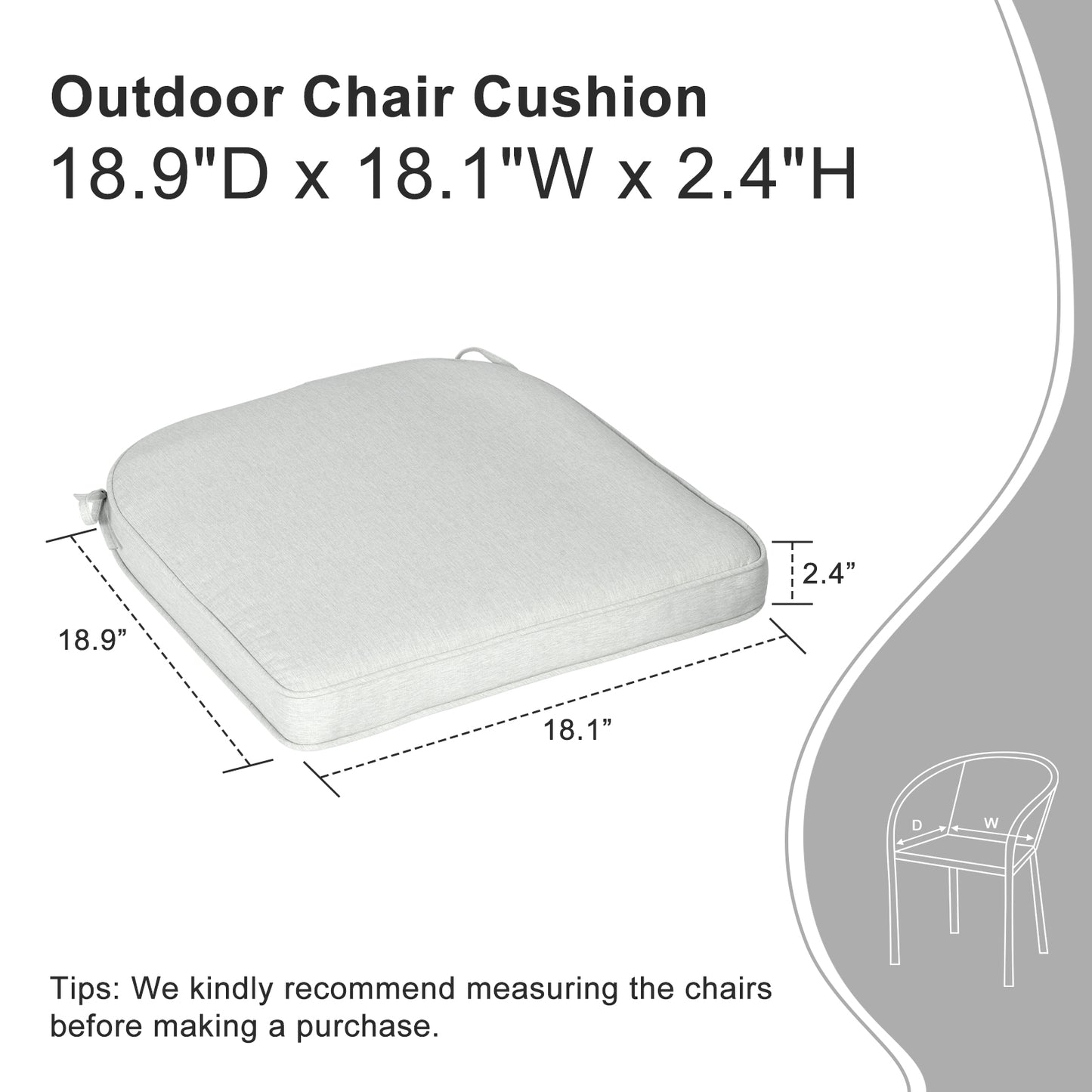 Outdoor Dining Chair Cushions Set, Patio Chair Pads with Ties, Light Gray Aoodor 