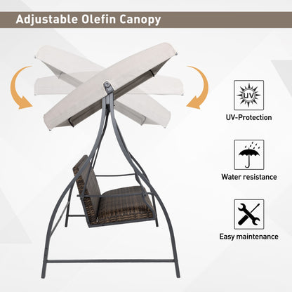 3-Seat Outdoor Rattan Patio Swing with Adjustable Canopy
