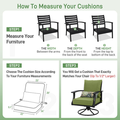 Outdoor Deep Seat Cushion Set with Lumbar Pillow, Patio Chair Back & Seat Cushions, Green