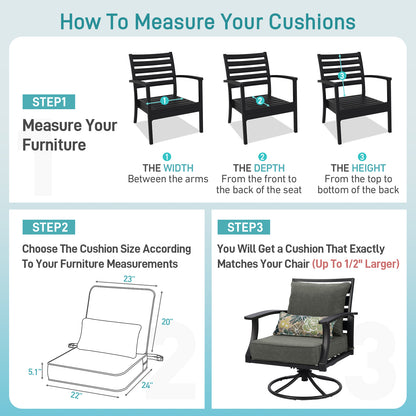 Outdoor Deep Seat Cushion Set with Lumbar Pillow, Patio Chair Back & Seat Cushions, Charcoal