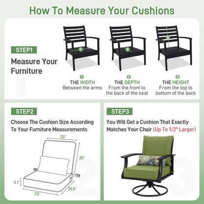 Outdoor Deep Seat Cushion Set with Lumbar Pillow, Patio Chair Back & Seat Cushions, Green