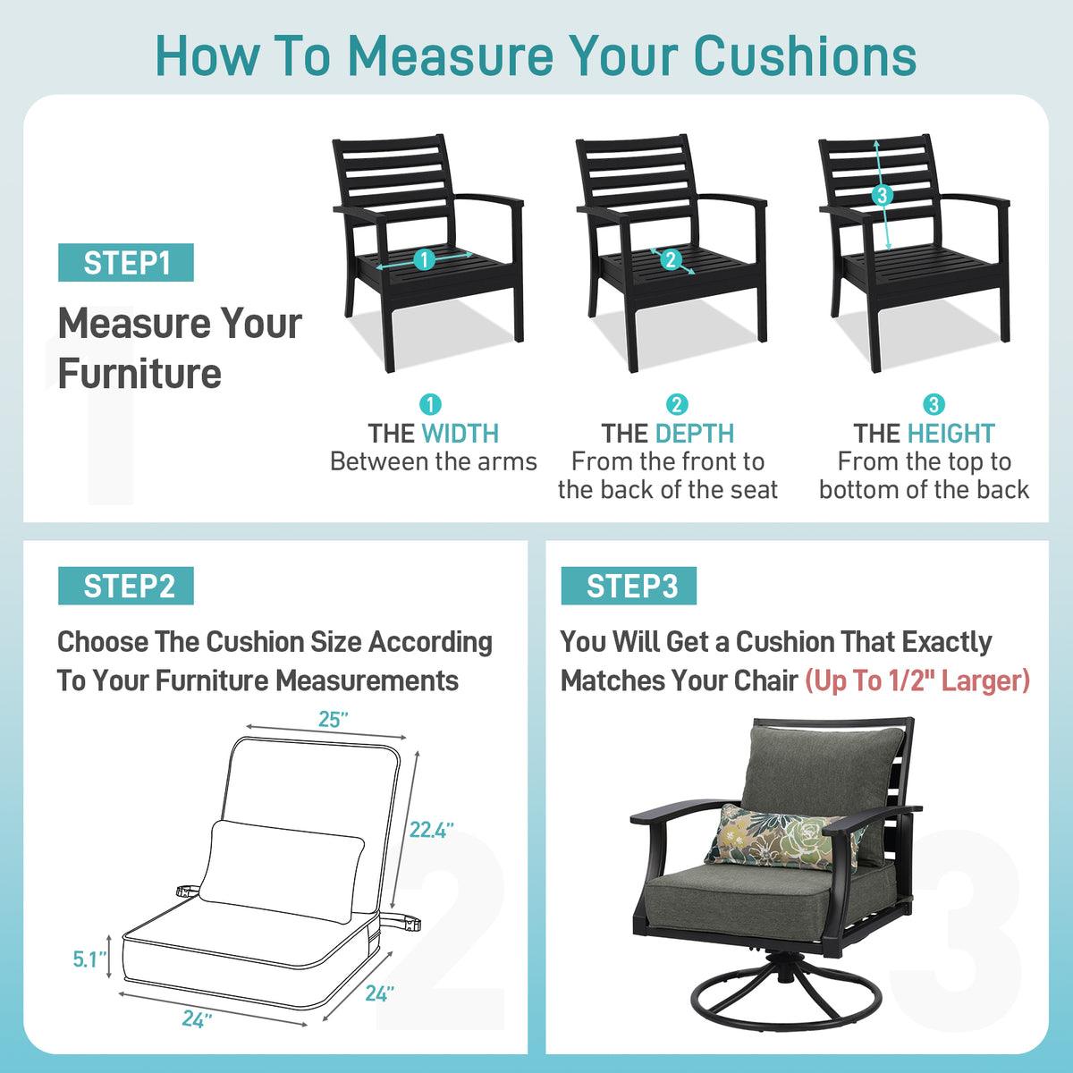 Outdoor Deep Seat Cushion Set with Lumbar Pillow, Patio Chair Back & Seat Cushions, Charcoal