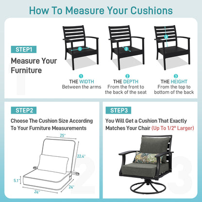 Outdoor Deep Seat Cushion Set with Lumbar Pillow, Patio Chair Back & Seat Cushions, Charcoal