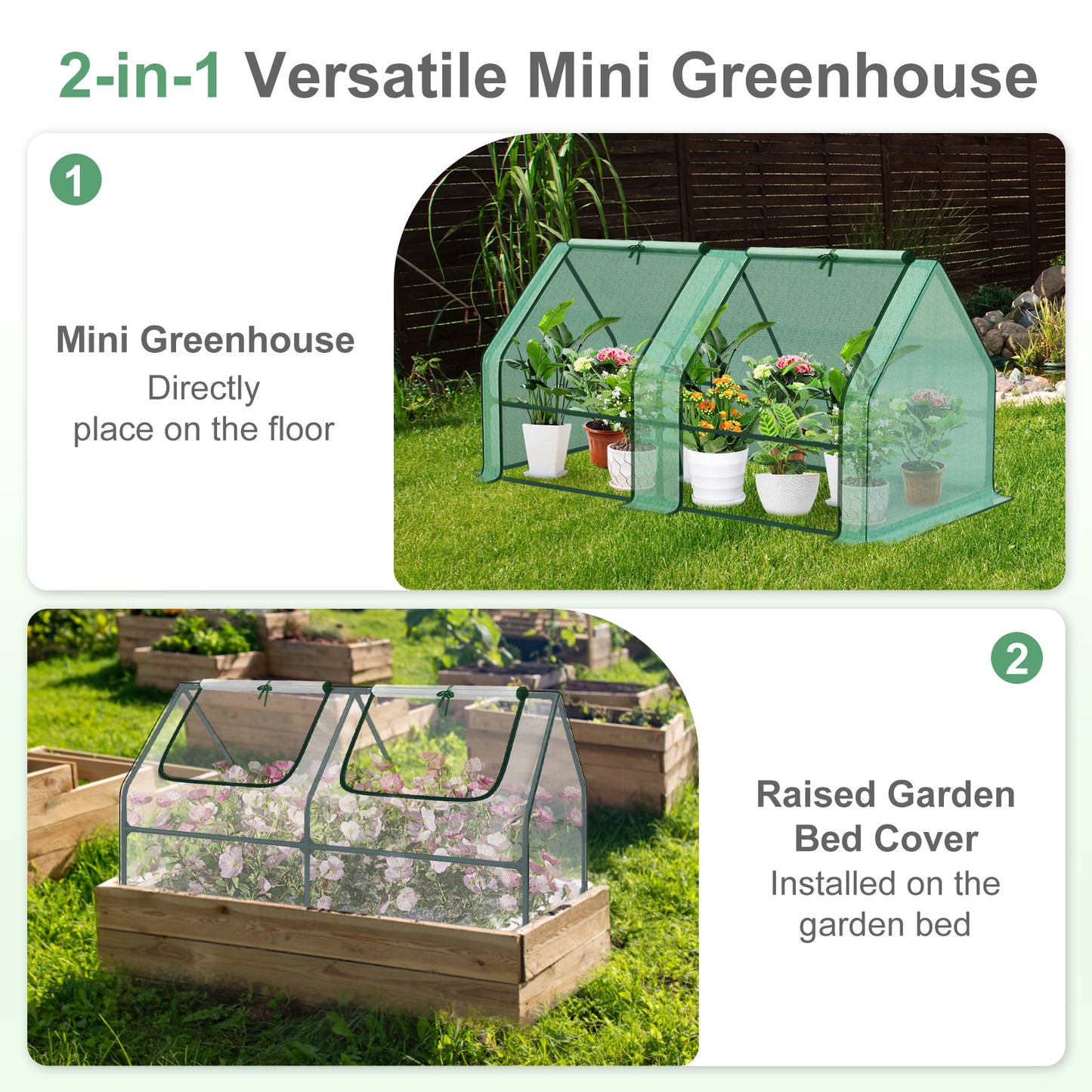 6x3x3 ft. Mini Greenhouse with 2 Zipper Doors, Water Resistant UV Protected with 2/3 Covers