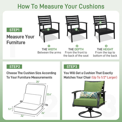 Patio Deep Chair Cushion, 2 Back 2 Seater 2 Pillow, Green