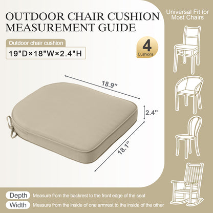 Outdoor Dining Chair Cushions Set, Patio Seat Pads, Khaki