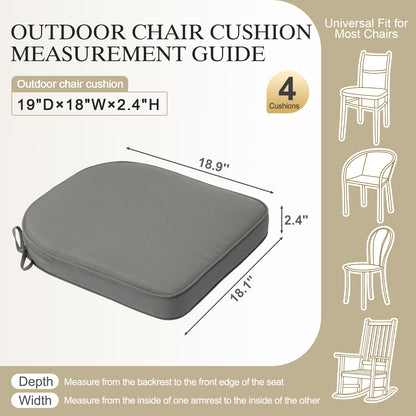 Outdoor Dining Chair Cushions Set, Patio Seat Pads, Gray