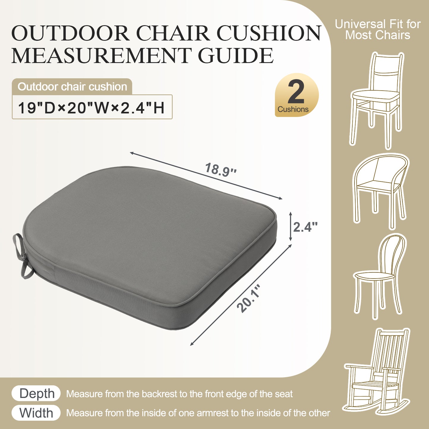 Outdoor Dining Chair Cushions Set, Patio Seat Pads, Gray