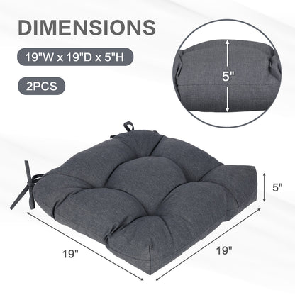 19x19x5 Inch Tufted Outdoor Chair Cushions, Water and Fade Resistant Polyester Dining Chair Pads with Ties - Dark Gray