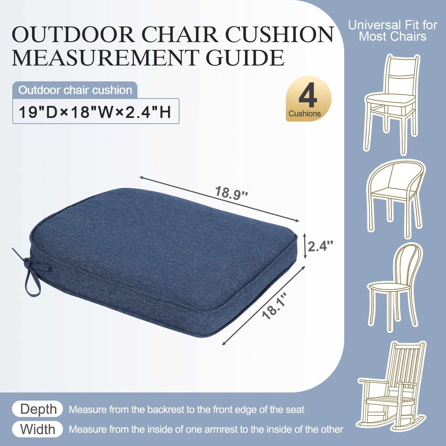 Outdoor Dining Chair Cushions Set, Patio Chair Pads, Navy Blue