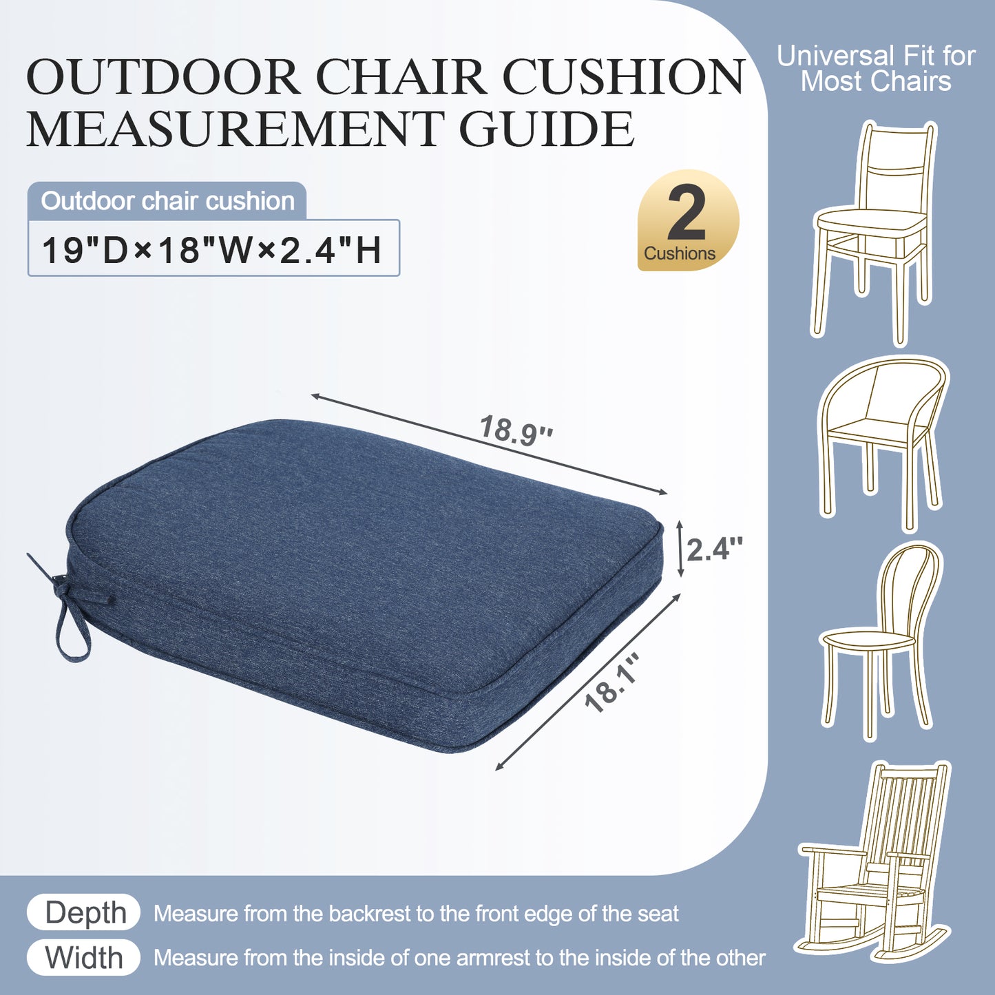 Outdoor Dining Chair Cushions Set, Patio Chair Pads, Navy Blue
