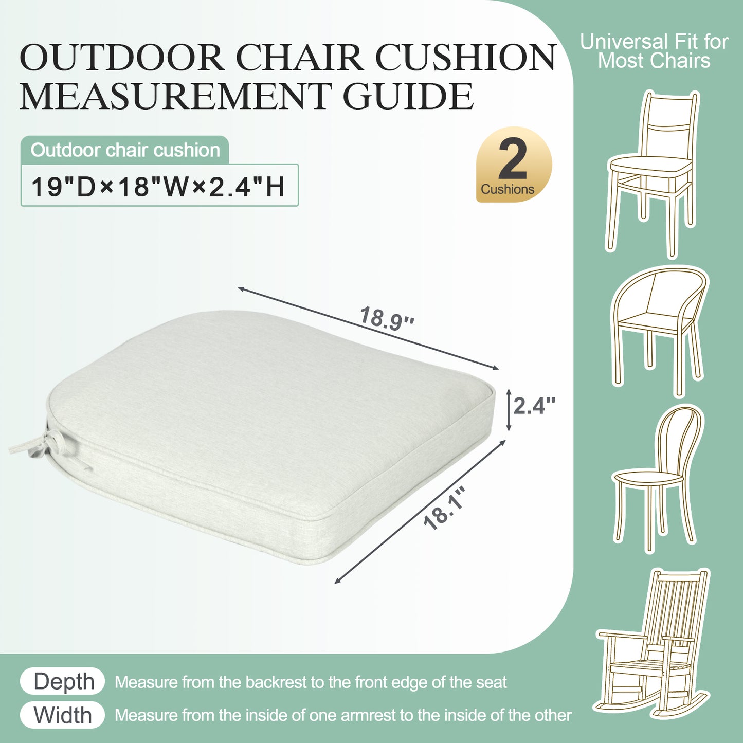 Outdoor Dining Chair Cushions Set, Patio Chair Pads, Light Gray