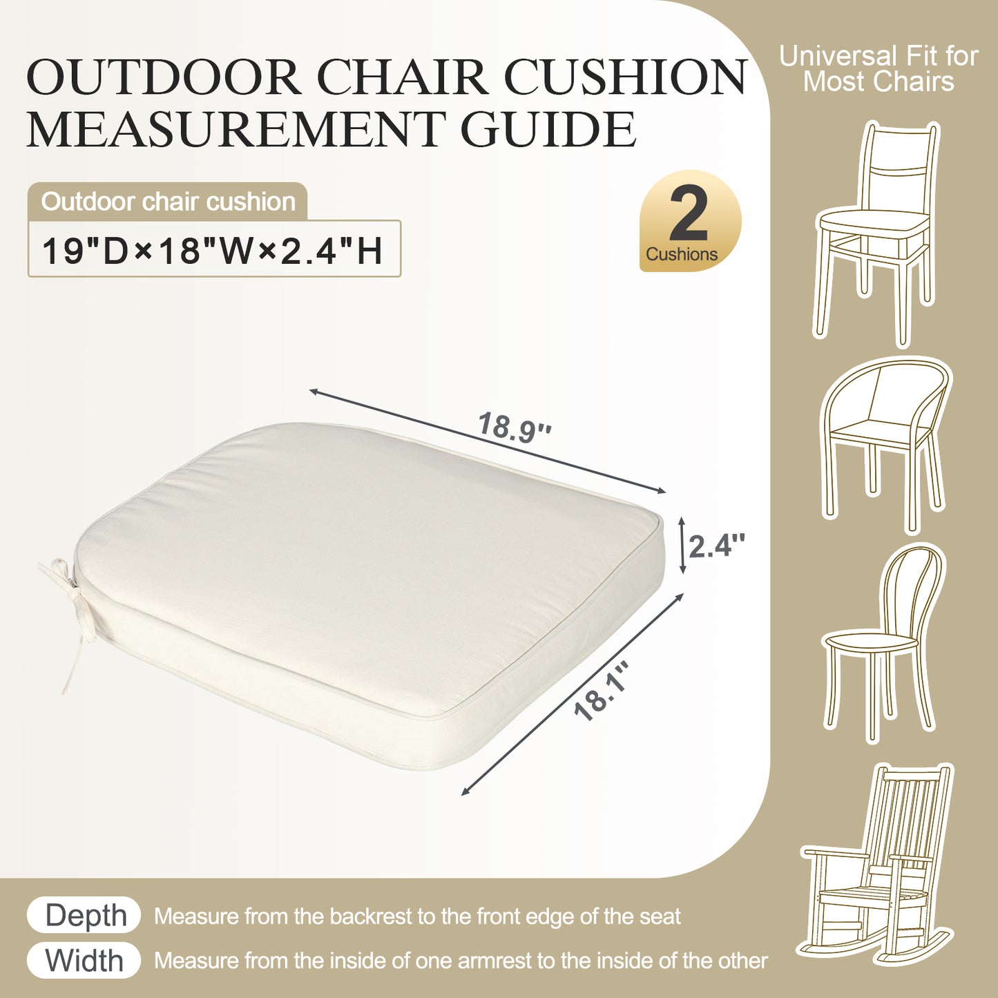 Outdoor Dining Chair Cushions Set, Patio Chair Pads, Ivory White