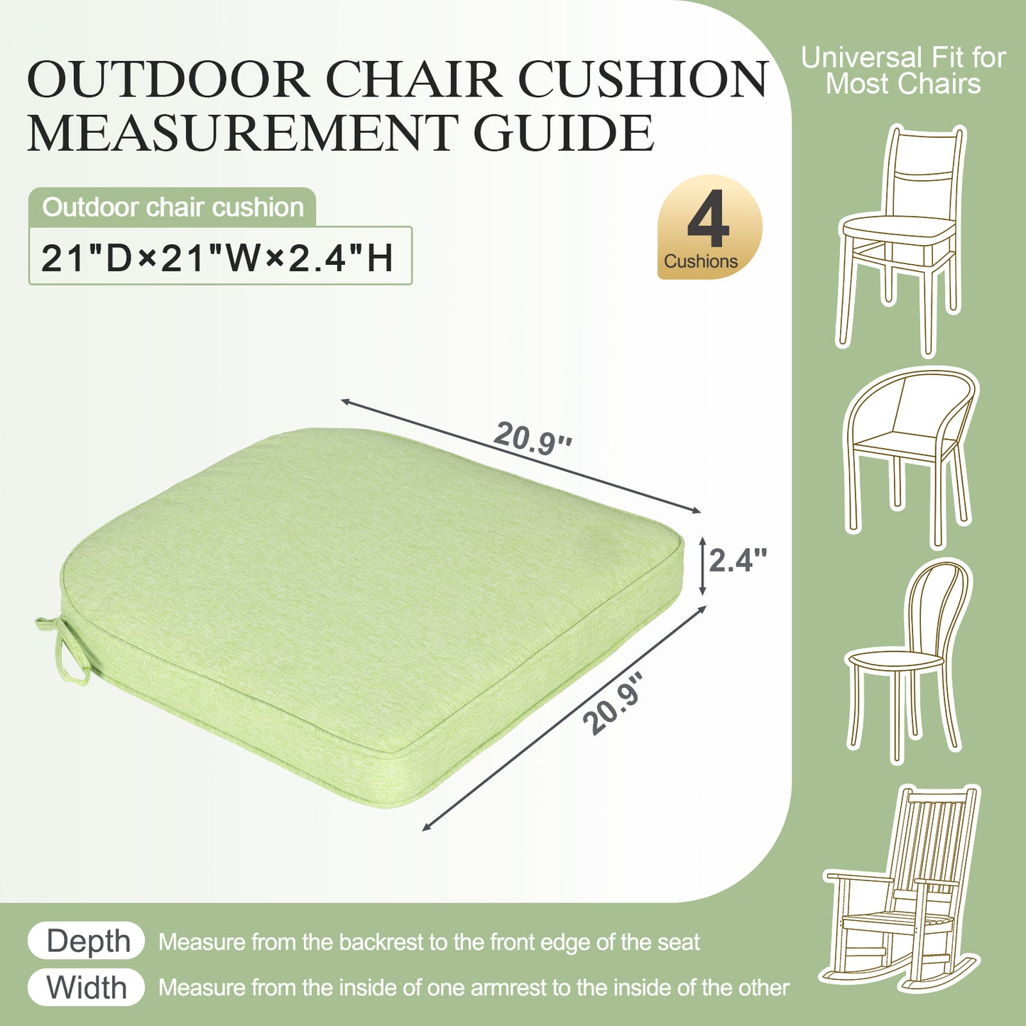 Outdoor Dining Chair Cushions Set, Patio Chair Pads, Green