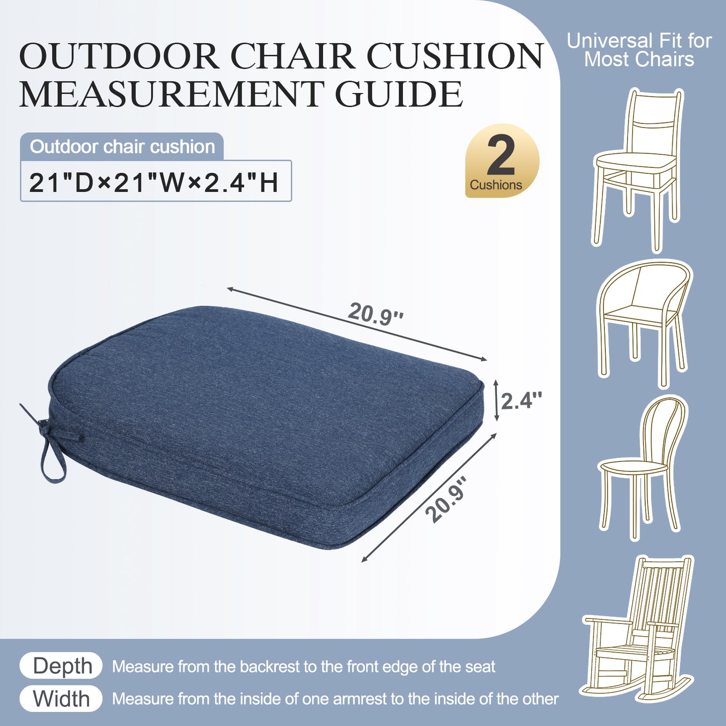 Outdoor Dining Chair Cushions Set, Patio Chair Pads, Navy Blue